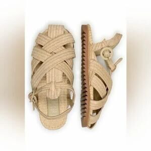 NWOT FARM RIO Raffia Zigzag Sandal Tan Fisherman Flats 9